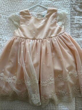 Girls' Peach Lace Overlay Formal Dress